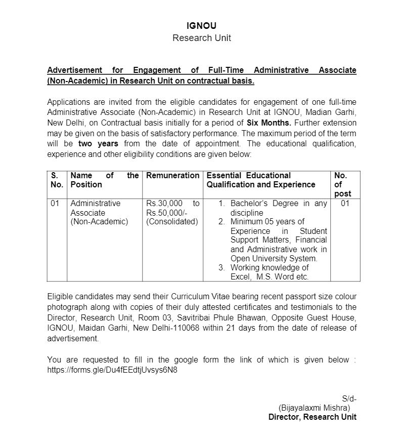 IGNOU Recruitment 2024 for NonAcademic Staff JKUpdate.in